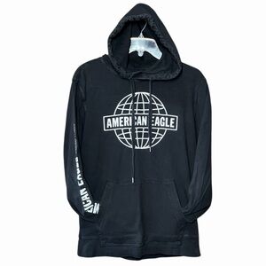 American Eagle Standard Fit Jersey Weight Hoodie in Black/White Men’s S
